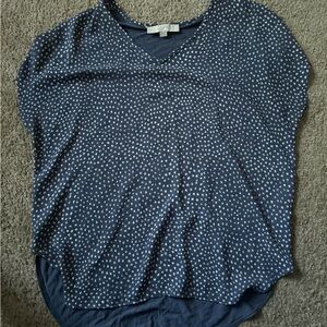 LOFT Navy Blue Polka Dot Blouse